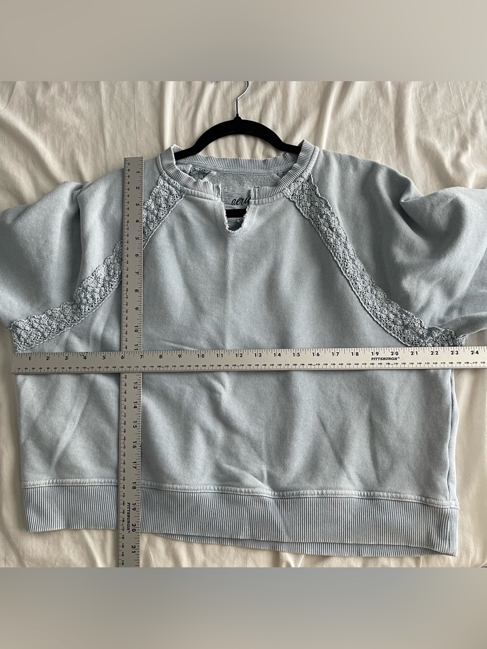 Aerie Hey Crochet White Boho Crewneck Sweatshirt Size X-Small oversized - Picture 8 of 8
